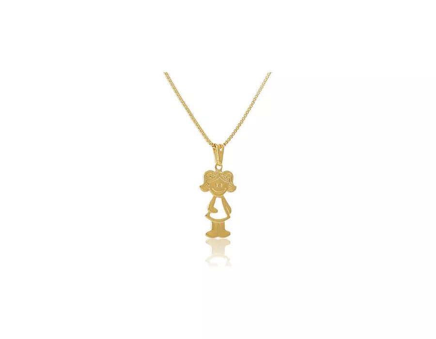 Colar Com Pingente de Menina Folheado em Ouro 18k