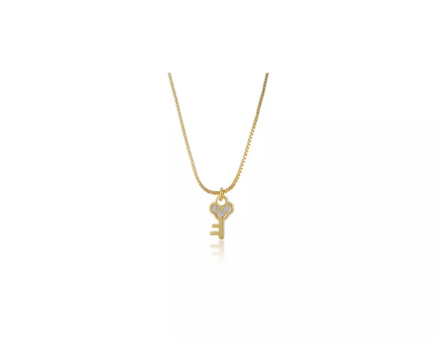 Colar com Pingente Pequeno de Chave Folheado em Ouro 18k