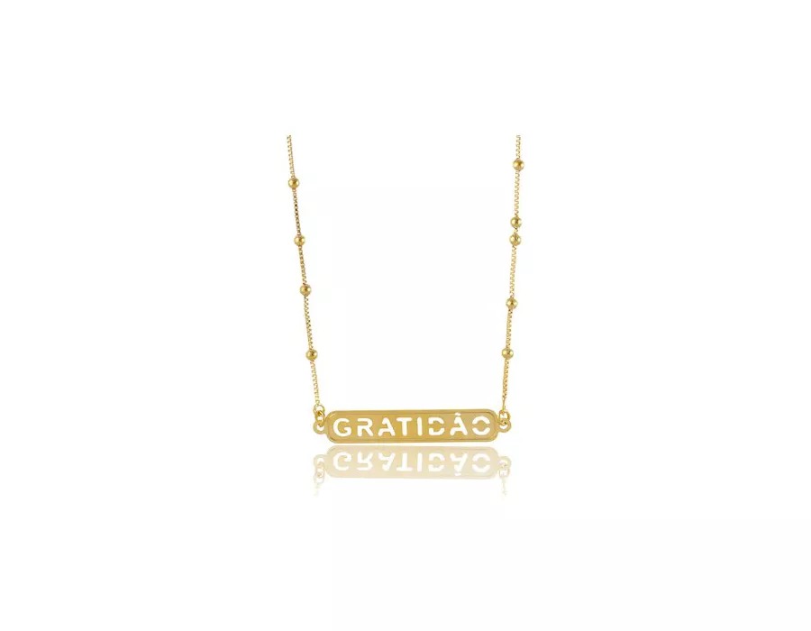 Colar com Corrente e Pingente Gratidão Folheado  Ouro 18k