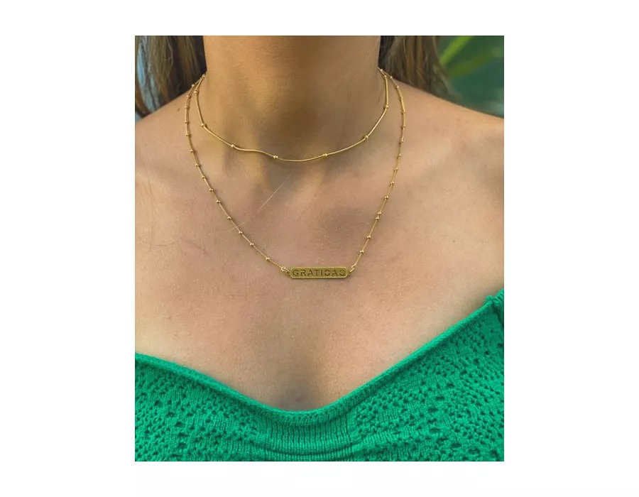 Colar com Corrente e Pingente Gratidão Folheado  Ouro 18k