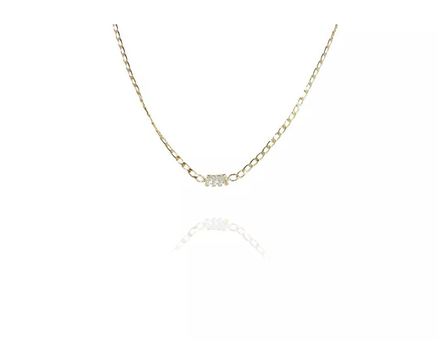 Choker de Corrente Chapada Com Zircônias ao Centro Banhado em Ouro 18k