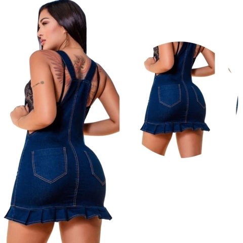 Jardineira Saia Jeans Com Babado