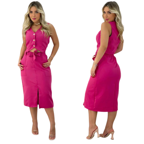 Conjunto De Malha Com Saia Rosa Sinta Se Radiante Em Rosa