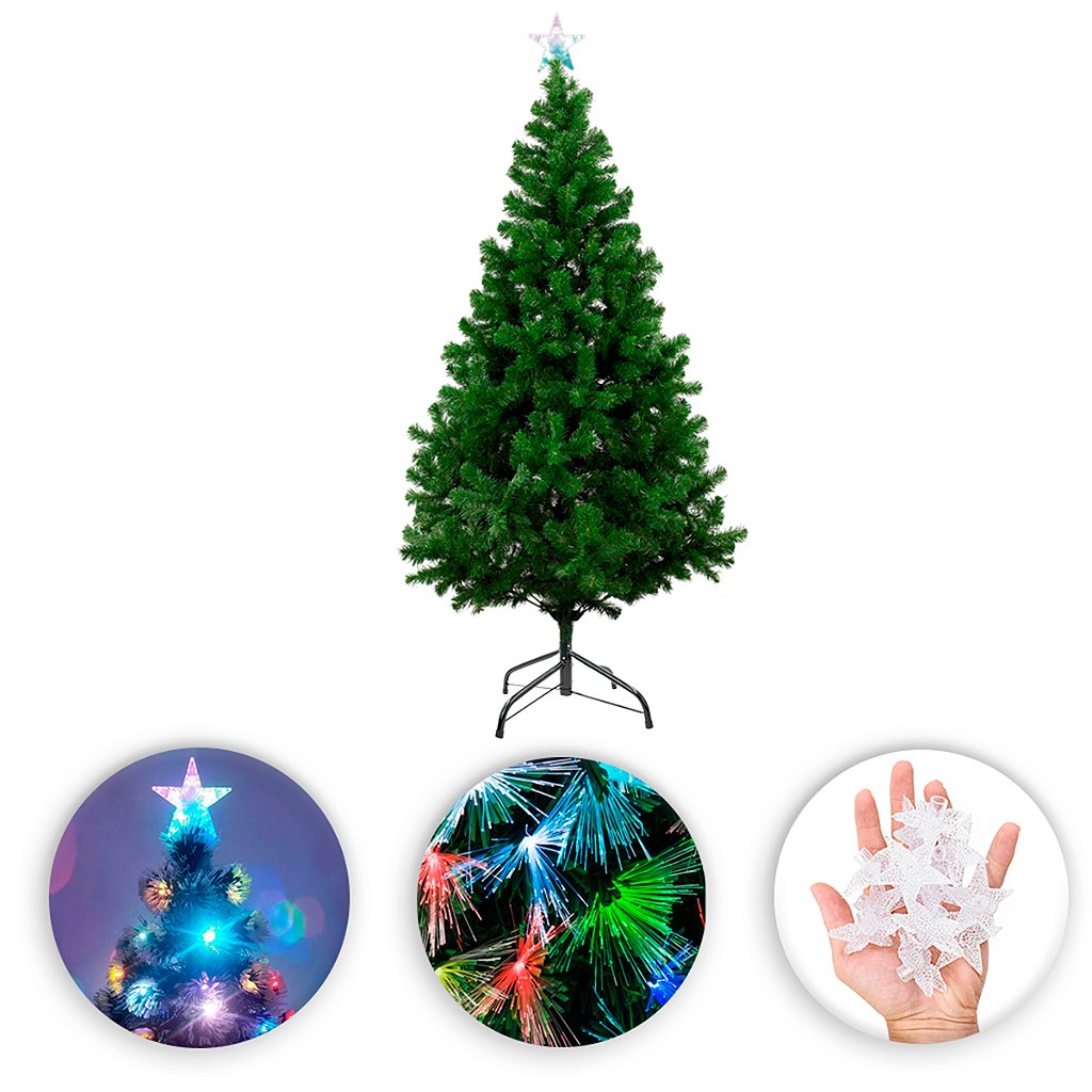Arvore de Natal Com Pisca Pisca Led Colorido Enfeites Estrelinhas Ponteira Estrela 137x16cm