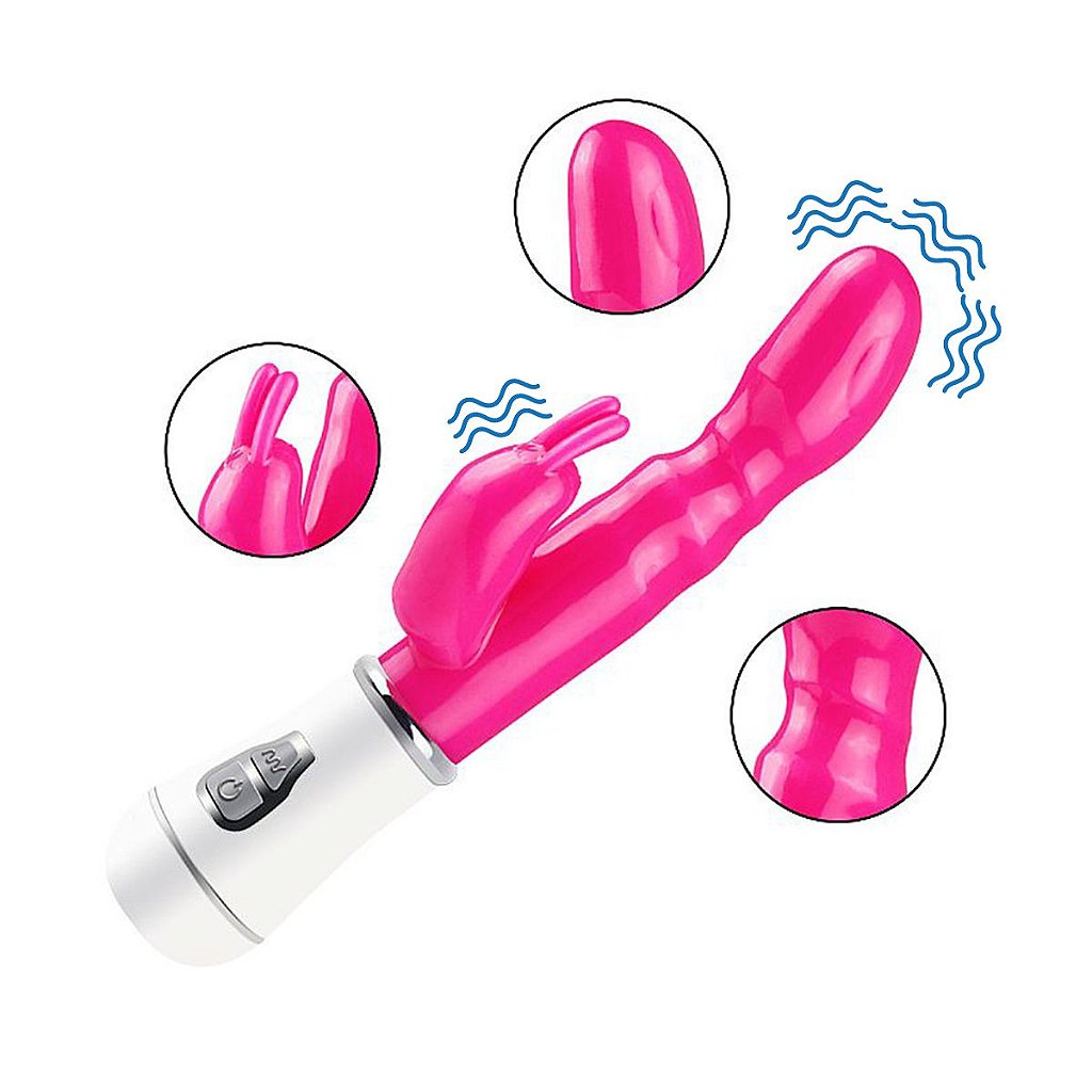 Vibrador Duplo Estimulador Coelhinho Macio Jelly Silencioso 15cm