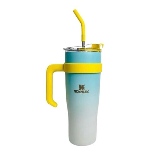 Copo Térmico 1.2 litros Garrafa Com Tampa e Canudo - Azul C/Branco