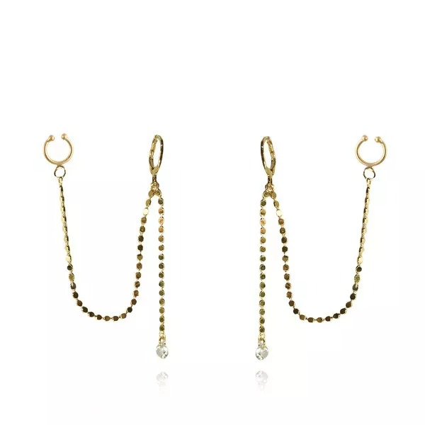 Brinco Argolinha Corrente com Ponto de Luz e Piercing Fake Folheado em ouro 18k