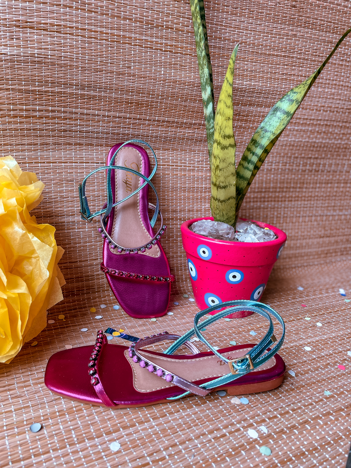 Sandália Feminina Rasteira com Strass Raya B212 Rosa/Azul